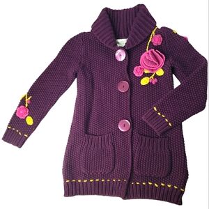 Maggie & Zoe Girl's Boho Cottagecore  Knit Embroidered 3D Floral Applique Cardi